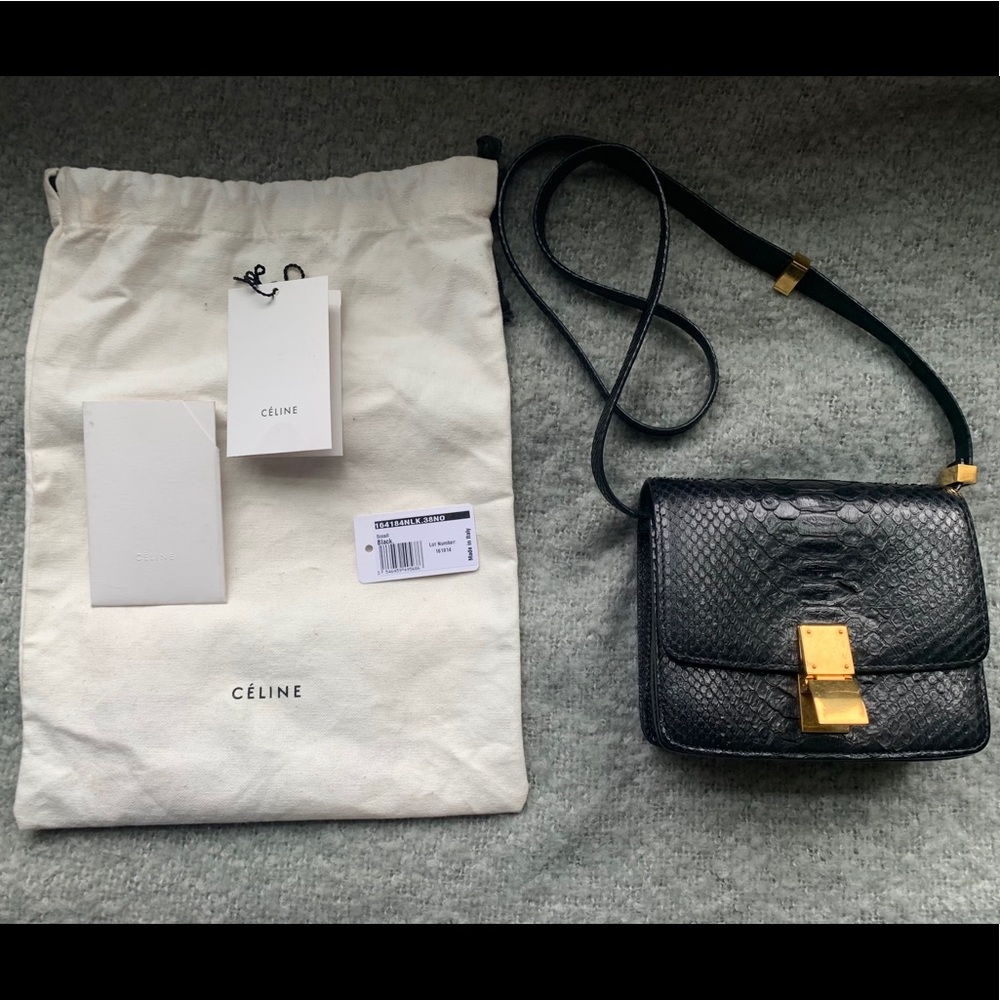 Celine Small Classic Box Bag - Black Python